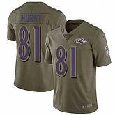 Youth Nike Ravens 81 Hayden Hurst Olive Salute to Service Limited Jersey Dyin